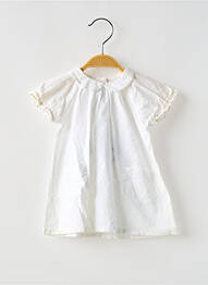 Robe mi-longue col claudine manches courtes blanc PETIT BATEAU fille