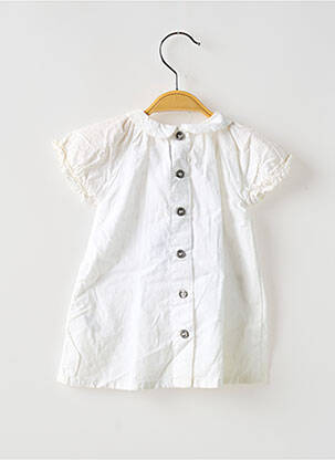 Robe mi-longue col claudine manches courtes blanc PETIT BATEAU fille