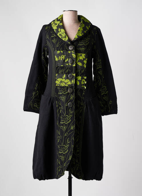 Manteau long noir NID D'ABEILLE pour femme