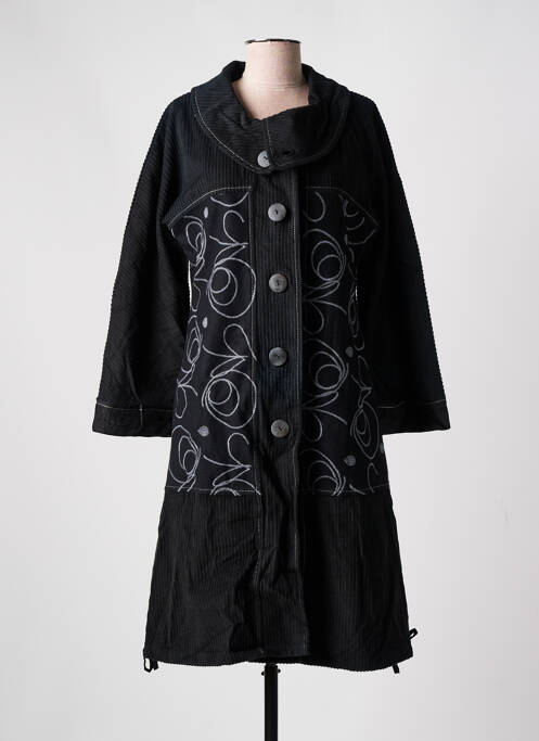 Manteau long noir NID D'ABEILLE pour femme