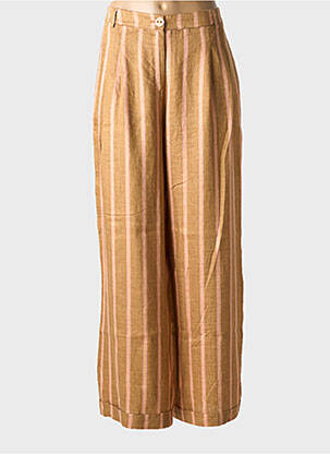 Pantalon large fermeture zippée sous rabat boutonné taille haute marron LA FEE MARABOUTEE femme