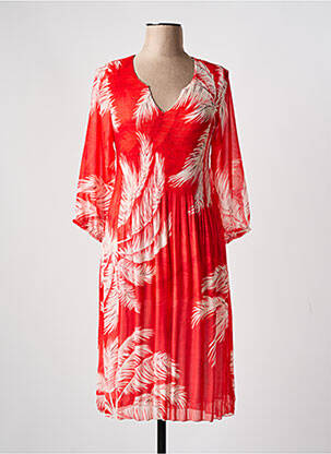 Robe mi-longue coupe fluide manches 3/4 orange HALOGENE femme