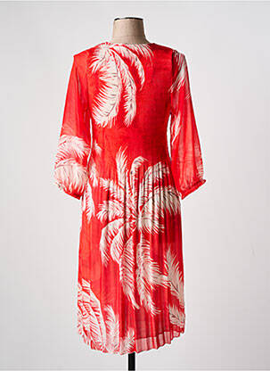 Robe mi-longue coupe fluide manches 3/4 orange HALOGENE femme
