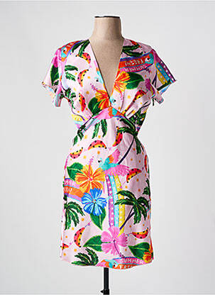 Robe mi-longue imprimé fantaisie manches courtes rose JOEY NEW YORK femme