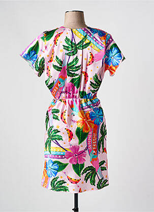 Robe mi-longue imprimé fantaisie manches courtes rose JOEY NEW YORK femme