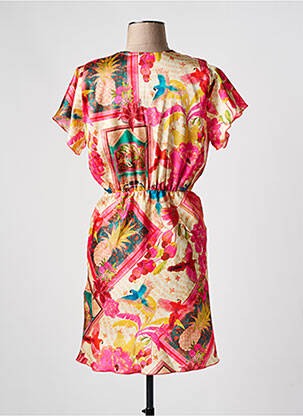 Robe mi-longue imprimé fantaisie manches courtes rose JOEY NEW YORK femme