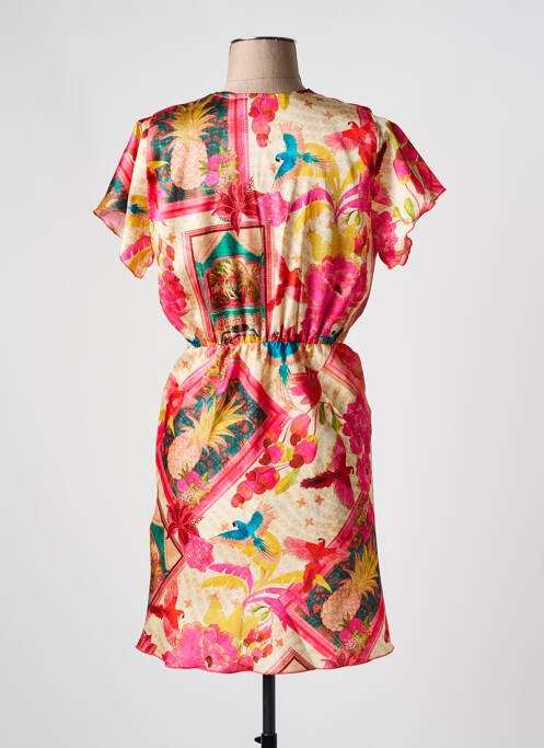 Robe mi-longue imprimé fantaisie manches courtes rose JOEY NEW YORK femme