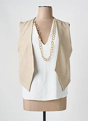 Top col v sans manche beige BRIEFLY femme