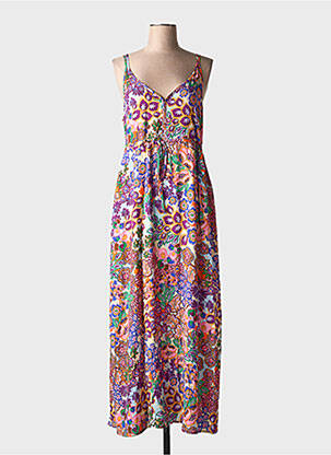 Robe longue manches bretelles ajustables fines bretelles bleu JULIE GUERLANDE femme