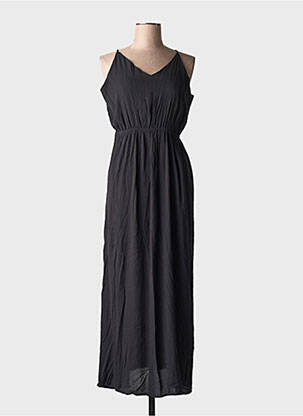 Robe longue manches bretelles ajustables fines bretelles noir ICHI femme