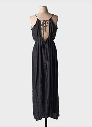 Robe longue manches bretelles ajustables fines bretelles noir ICHI femme
