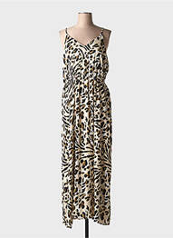 Robe longue manches bretelles ajustables fines bretelles beige ICHI femme