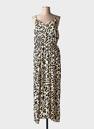 Robe longue manches bretelles ajustables fines bretelles beige ICHI femme