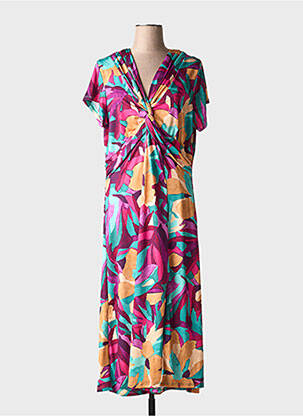 Robe mi-longue imprimé fleurs manches courtes violet JULIE GUERLANDE femme