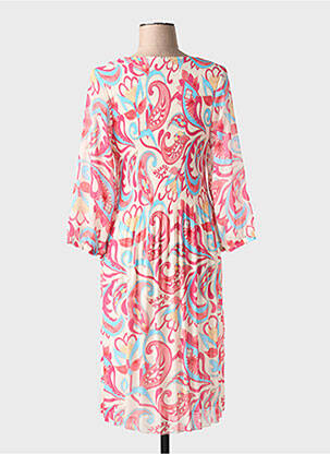 Robe mi-longue imprimé fleurs manches 3/4 rouge HALOGENE femme