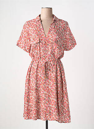 Robe mi-longue imprimé fantaisie manches courtes rouge JULIE GUERLANDE femme