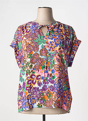 Blouse tissage popeline manches courtes bleu JULIE GUERLANDE femme