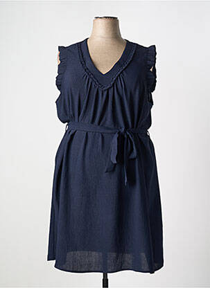 Robe mi-longue coupe fluide manches courtes bleu JULIE GUERLANDE femme