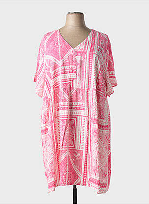 Robe mi-longue imprimé fantaisie manches courtes rose CISO femme