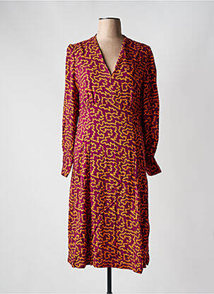 Robe mi-longue imprimé fantaisie manches longues violet SURKANA femme