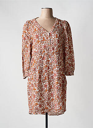 Robe mi-longue imprimé fantaisie manches longues orange C'EST BEAU LA VIE femme