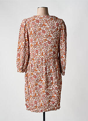 Robe mi-longue imprimé fantaisie manches longues orange C'EST BEAU LA VIE femme