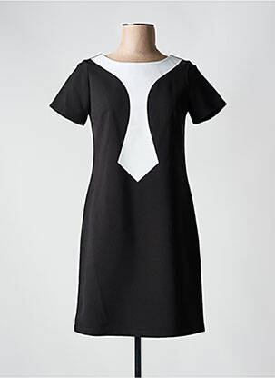 Robe courte fermeture zippée au dos manches courtes noir HIPPOCAMPE femme