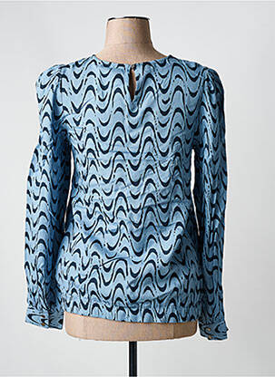 Blouse tissage popeline manches longues bleu KAFFE femme