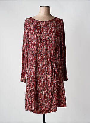 Robe mi-longue imprimé fantaisie manches longues rouge SURKANA femme