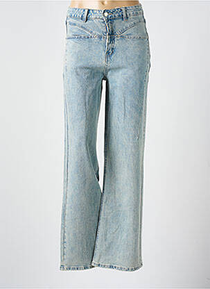 Jeans coupe droite fermeture zippée sous rabat boutonné bleu MELLY & CO femme
