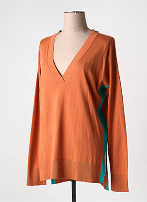 Pull col v manches longues marron MALIPARMI femme