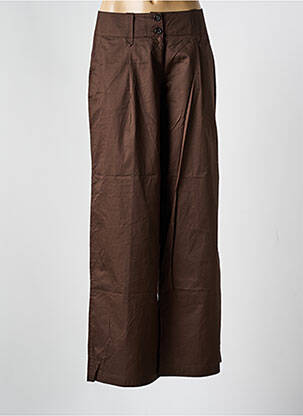 Pantalon large fermeture zippée sous rabat boutonné taille normale marron CARACTERE femme