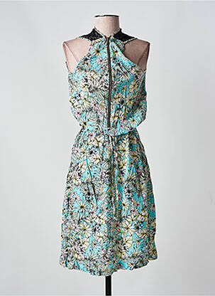 Robe mi-longue imprimé fleurs sans manche bleu ROMATIC femme