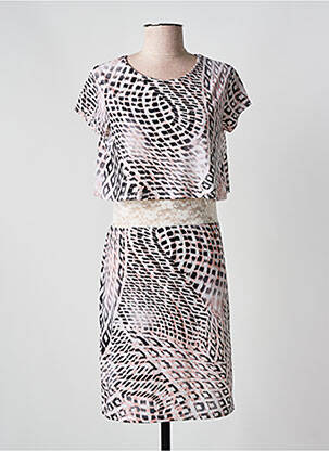 Robe mi-longue imprimé fantaisie manches courtes rose ESPERANCE femme