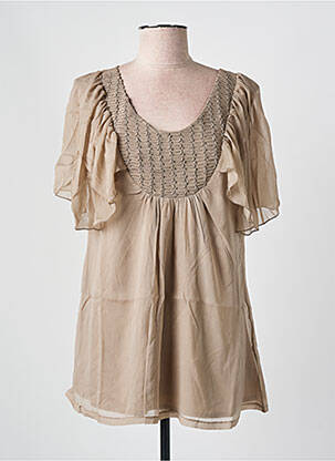 Top tissage crêpe manches courtes beige VILA femme