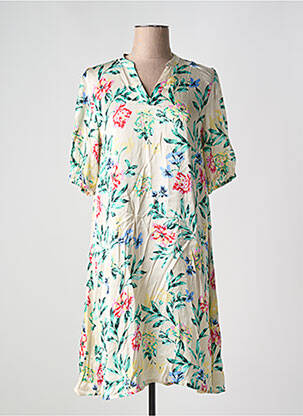 Robe mi-longue imprimé fleurs manches courtes vert CULTURE femme