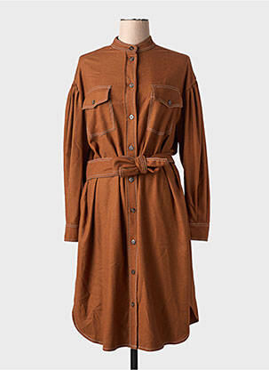 Robe mi-longue tissage crêpe manches longues marron OTTOD'AME femme