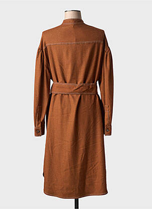 Robe mi-longue tissage crêpe manches longues marron OTTOD'AME femme