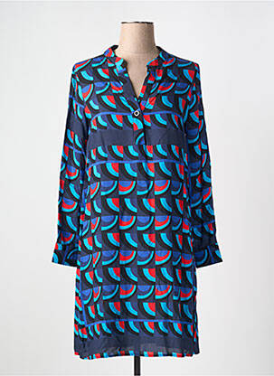 Robe mi-longue imprimé fantaisie manches longues bleu LA FEE MARABOUTEE femme
