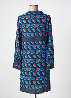 Robe mi-longue imprimé fantaisie manches longues bleu LA FEE MARABOUTEE femme