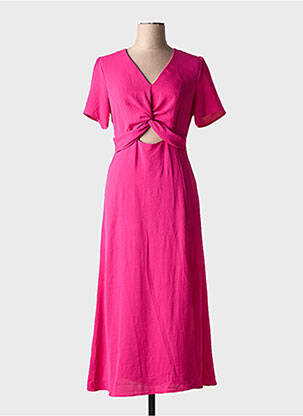 Robe mi-longue tissage crêpe manches courtes rose LA PETITE ETOILE femme