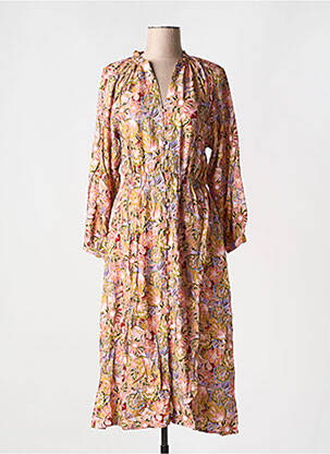 Robe mi-longue imprimé fleurs manches longues rose LA PETITE ETOILE femme