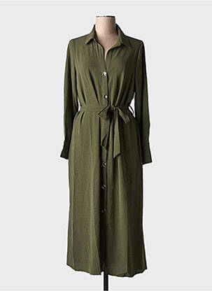 Robe mi-longue tissage crêpe manches longues vert GRACE & MILA femme