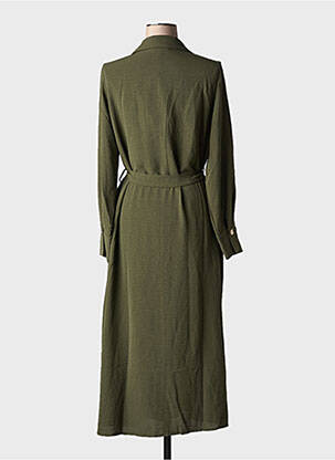 Robe mi-longue tissage crêpe manches longues vert GRACE & MILA femme