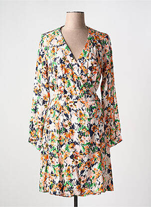 Robe mi-longue imprimé fleurs manches longues orange ANNAHPA femme