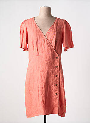 Robe mi-longue tissage crêpe manches courtes orange DES PETITS HAUTS femme