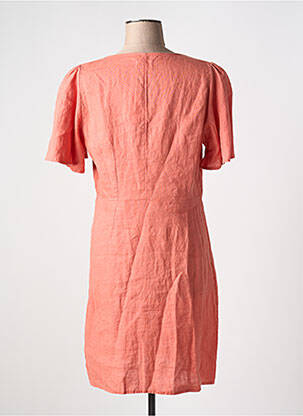 Robe mi-longue tissage crêpe manches courtes orange DES PETITS HAUTS femme