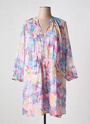 Robe mi-longue imprimé fleurs manches longues rose DES PETITS HAUTS femme