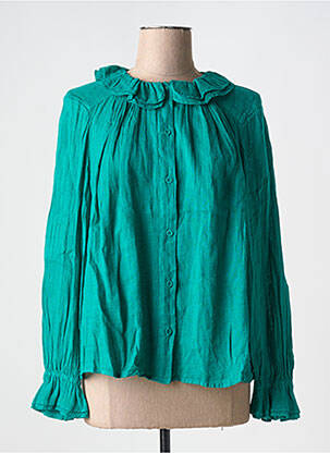 Chemisier tissage crêpe manches longues vert ZYGA femme
