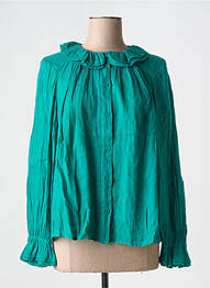 Chemisier tissage crêpe manches longues vert ZYGA femme